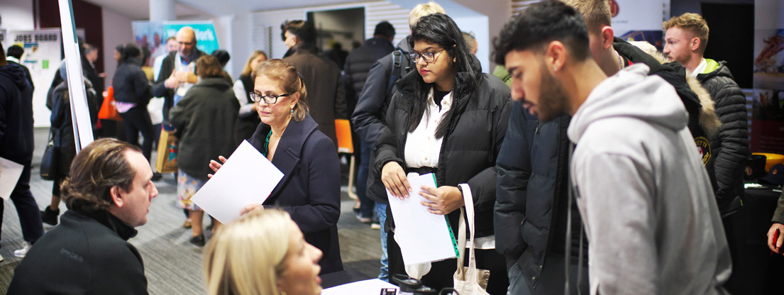 Who exhibits at a regular Jobs Fair?